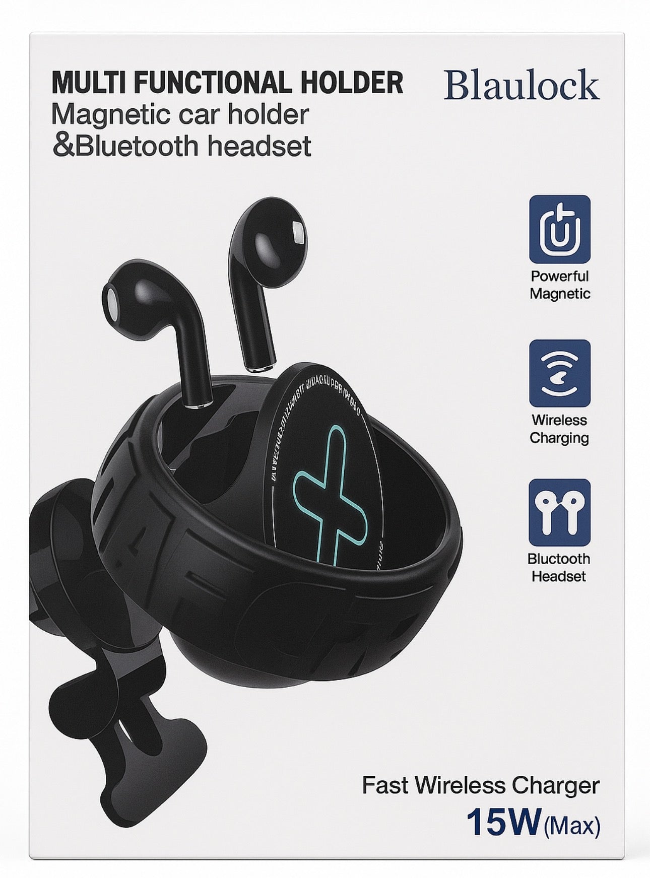 🚗🎧 Blaulock 3-in-1 Magnetic Car Mount, Wireless Charger & Bluetooth Headset