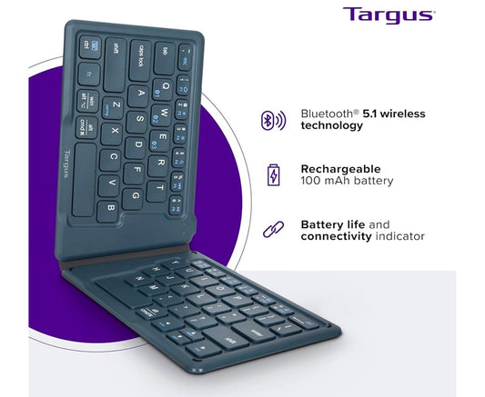 Targus Wireless Folding Keyboard – Ultra Compact, Bluetooth 5.1 – Rechargeable