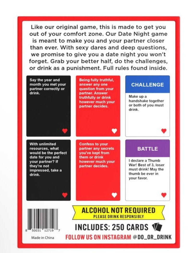 Do or Drink: Date Night Hydration Edition – Fun Couples Card Game