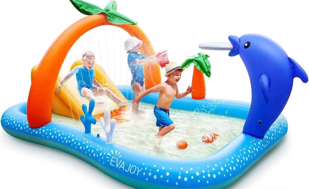 Evajoy EJ-HF022 Inflatable Play Center Kiddie Pool with Slide & Sprinkler (New)
