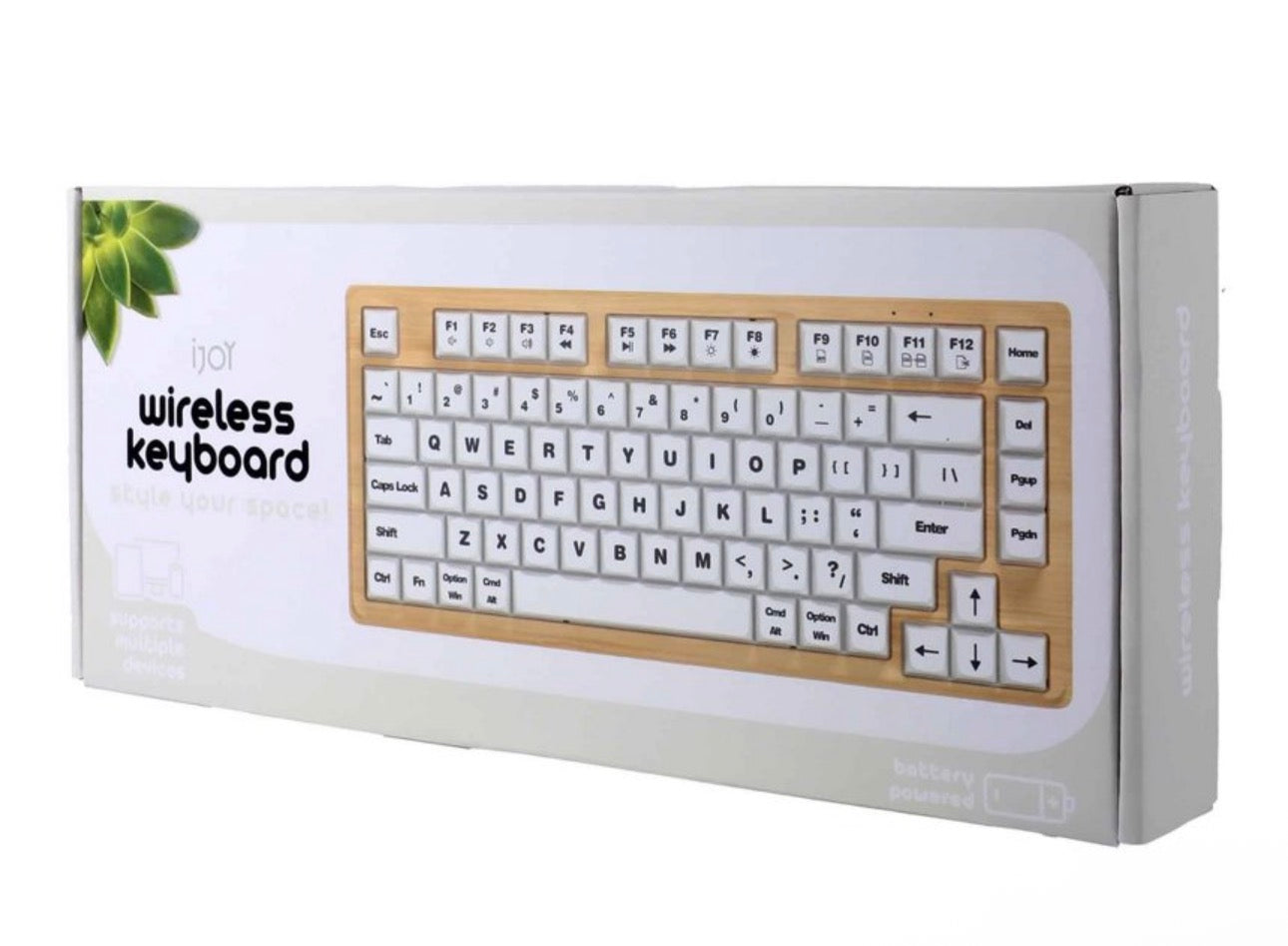 iJoy Wireless Keyboard – Wood Style, 82 Keys, Compact Design