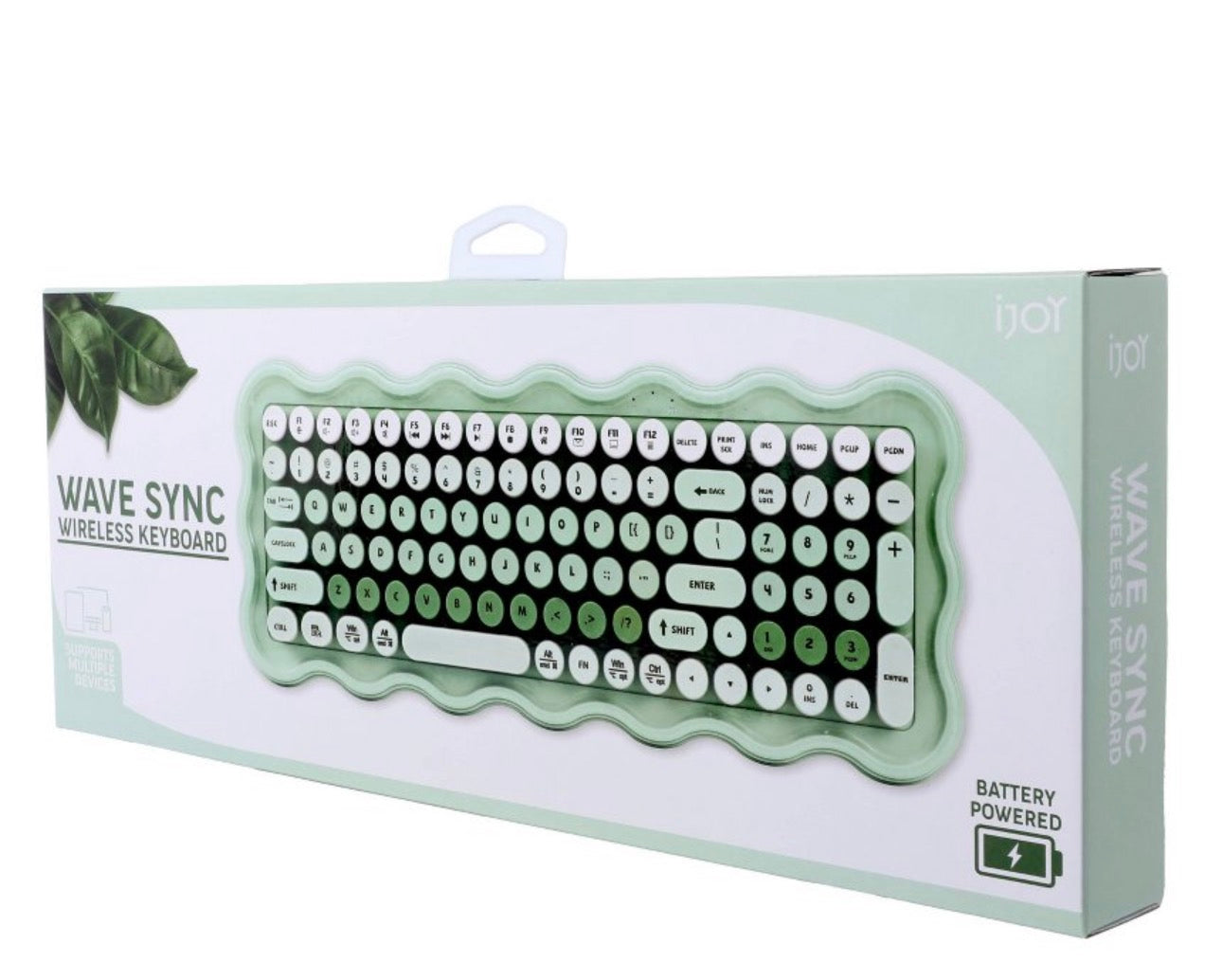 iJoy Wave Sync Wireless Keyboard – Green Wavy Retro Design – Compact, Bluetooth/USB